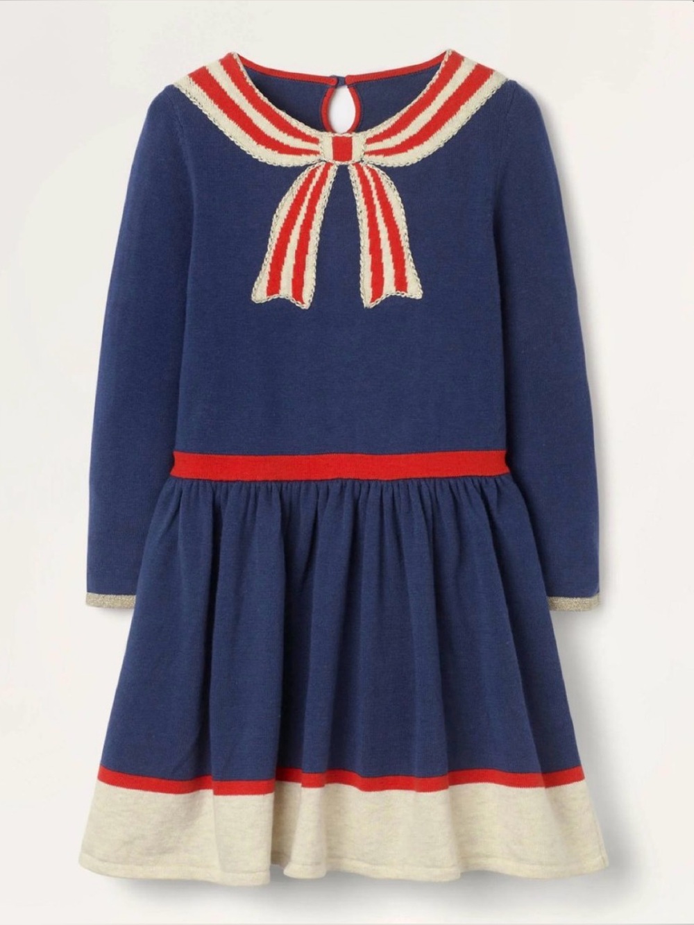 Mini Boden Nutcracker Dress Sweater Knit with Gold Thread Embroidery 6-7y